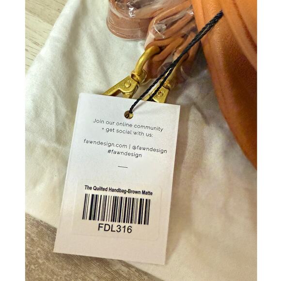 NWT Fawn Design The Quilted Handbag with Strap in Brown Matte - Picture 7 of 11